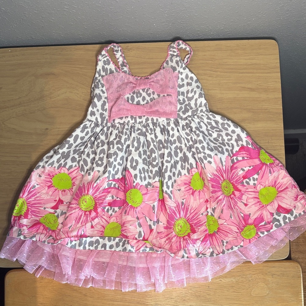Floral Leopard Print Dress with Pink and Green Accents